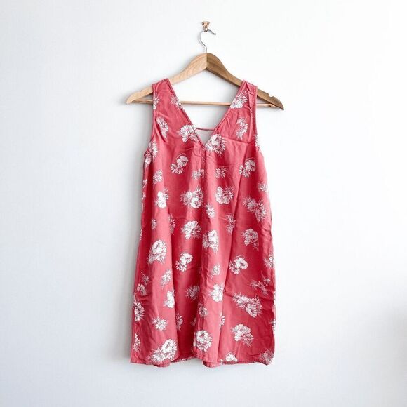 Volcom Womens Forget Yoself Mini Tank Dress Floral Print Coral Size Medium - Picture 3 of 6